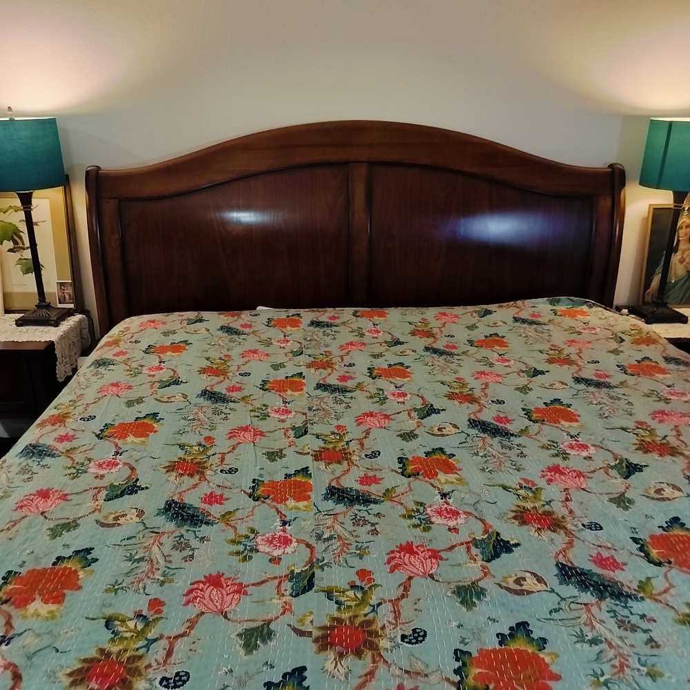 Large Kantha Jacobean Floral Quilt